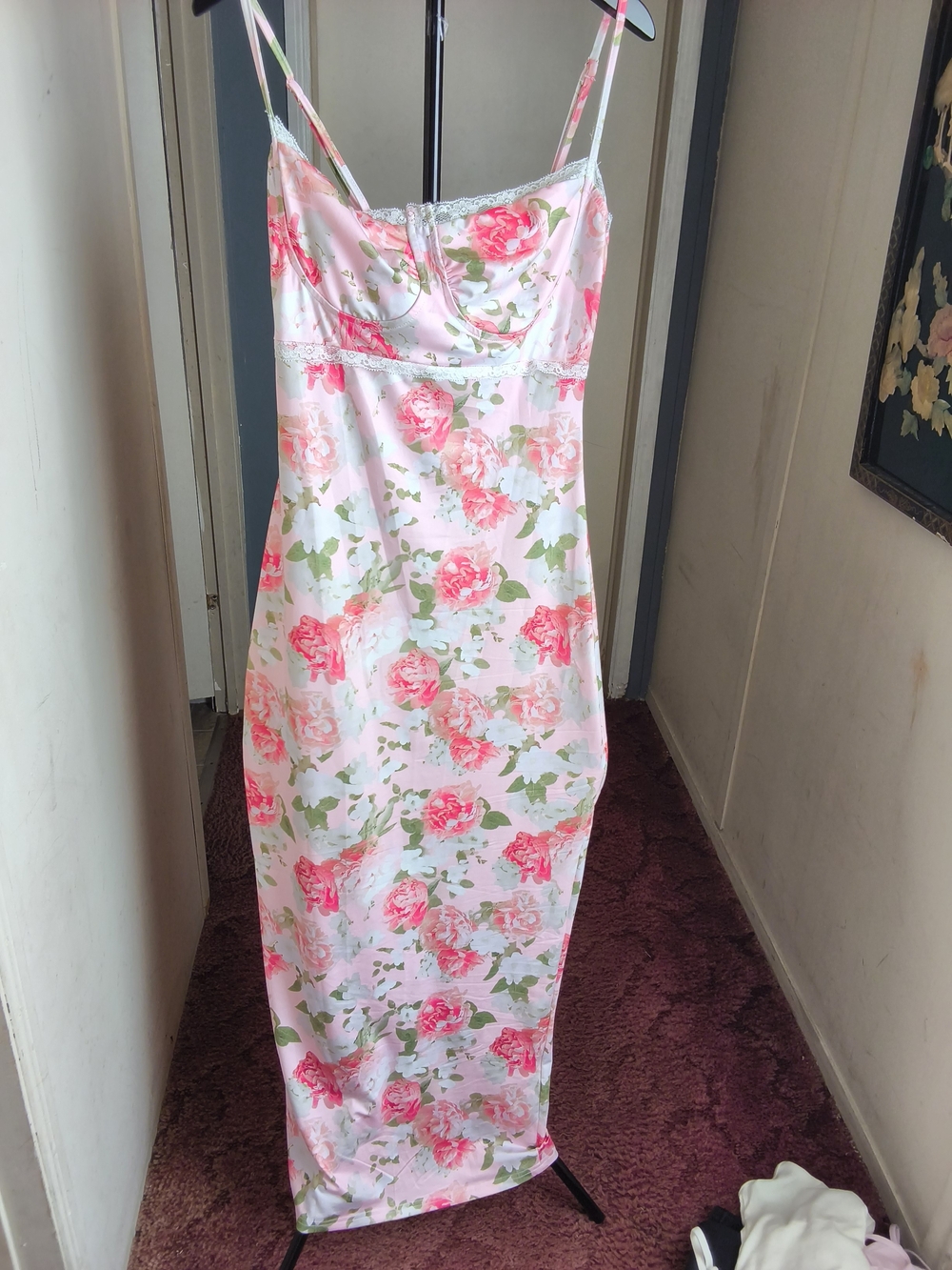 Floral Pink Slip Dress with Adjustable Spaghetti Straps [inspired by the Josefin